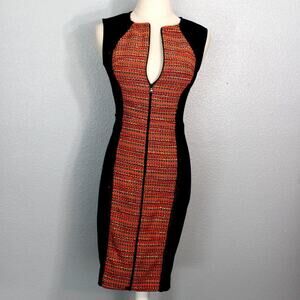 Rachel Roy Orange Tweed Panel Bodycon Sheath Dress Size 0